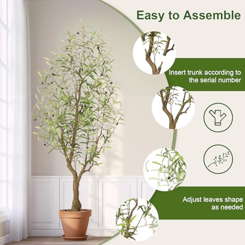 PHYTREE Olive Tree 6FT - Tall Faux Olive Trees Fake Large Plants Artificial Indoor with Realistic Leaves Branches and Lifelike Fruits for Home Office Living Room Decor