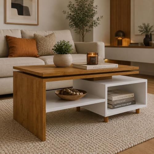 Mesa de Centro Lima multiuso para Sala de Estar com Nicho Organizador e Prateleira Decorativa – Design Moderno e Funcional.
