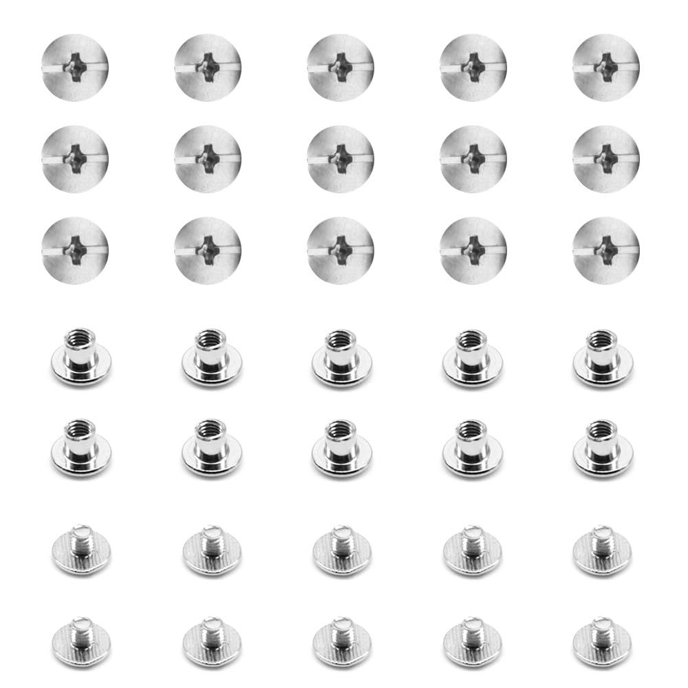 Ruidee 100Pcs/50Set Chicago Screws M5x5mm Book Binding Rivets Screw Posts Round Flat Head Stud Screw for DIY Leather Albums (DZBD/M5x5)