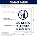 Pool Rules Sign, No Glass Allowed in Pool Area, 10x14 Inches, Rust Free .040 Aluminum, Fade Resistant, Made in USA