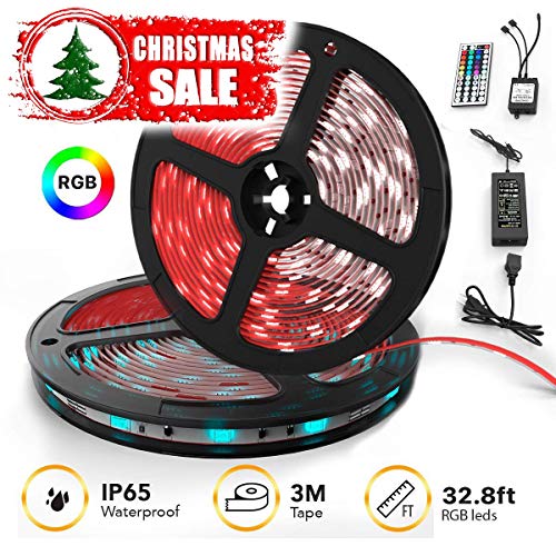 Upgraded 2019 LED Strip Lights Kit 2-Pack x 5M w/Extra Adhesive 3M Tape - 32.8ft 300 LEDs SMD 5050 RGB Light, 44 Key Remote Controller, Flexible Changing Multi-Color Lighting Strips for TV, Room