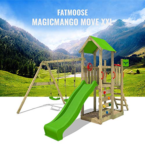 FATMOOSE Spielturm Klettergerüst MagicMango Move mit Schaukel & apfelgrüner Rutsche, Outdoor Kinder Kletterturm mit… – Bild 5