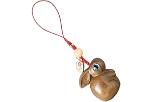 MUCKLILY Wood Phone Charm Strap Japanese Style Green Sandalwood Cute Rabbit Pendant Mobile Phone Hanging