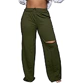 PINSV Wide Leg Pants for Women Drawstring Baggy Casual Sweatpants