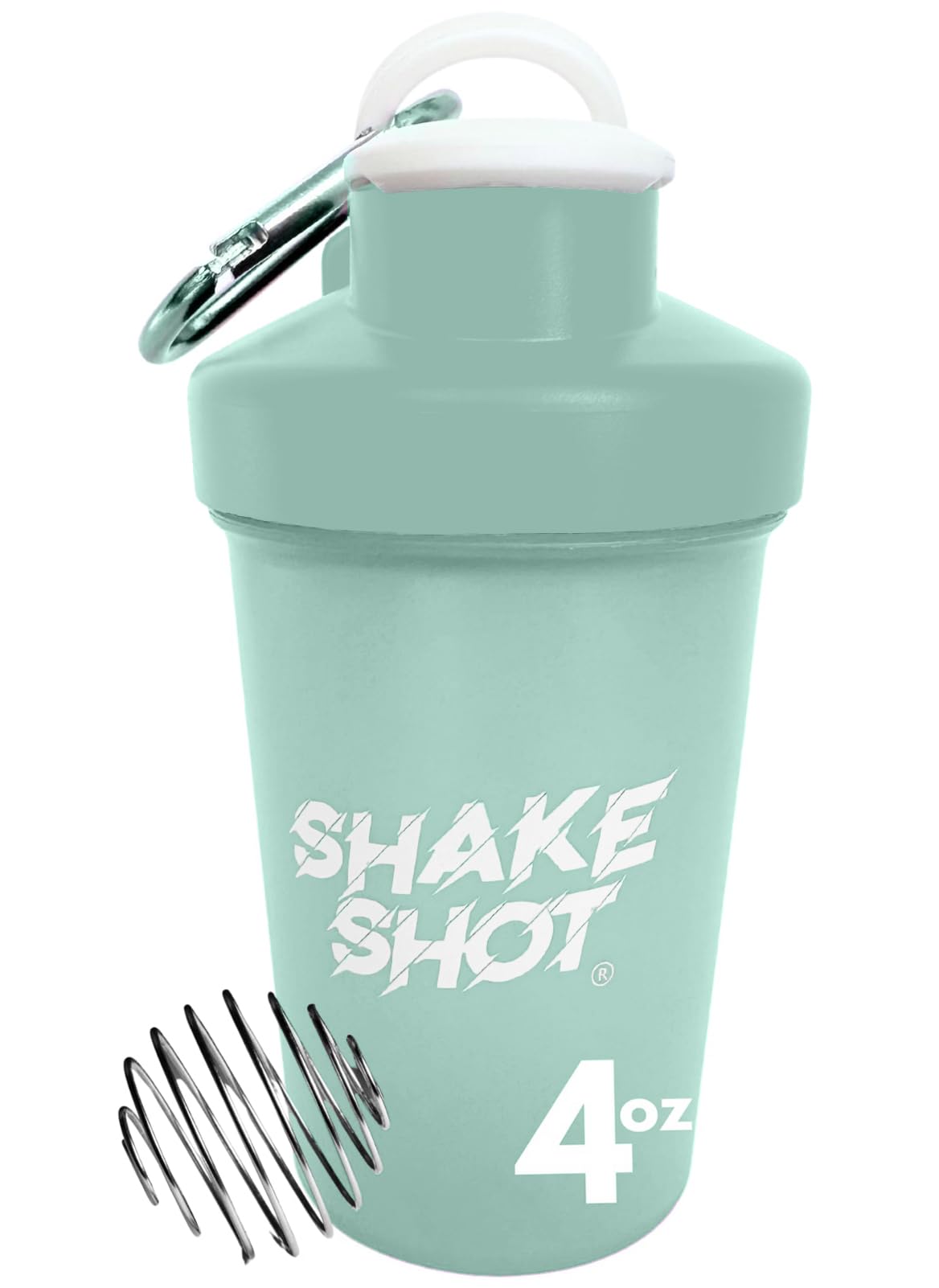 Photo 1 of Shot - Green - 4oz Mini Shaker Bottle for Pre Workout, Creatine, Small Scoop Supplements (Not for Protein) Clip & Shaker Ball