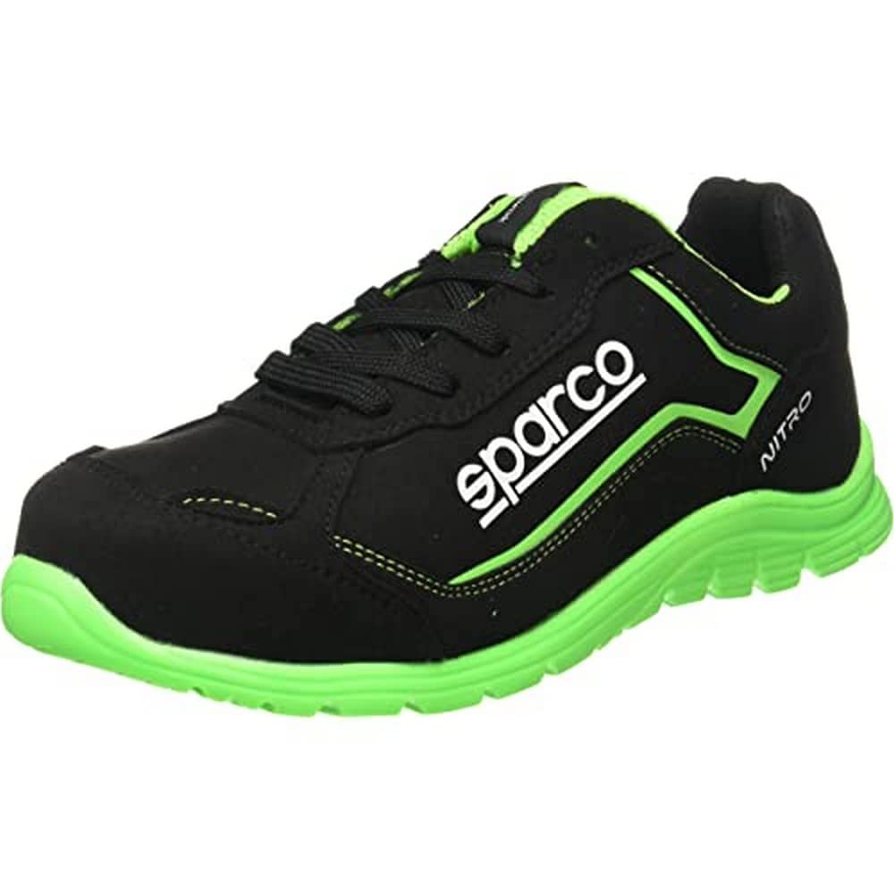 Sparco TEAMWORK Scarpa Antinfortunistica Da Lavoro - BASSA PER UOMO E DONNA NITRO S3 SRC, Unisex Adults’ Fire and Safety Boot, NERO/VERDE, 11.5 UK (EU)
