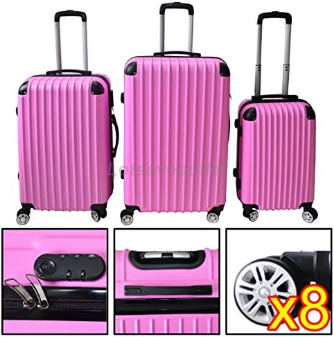 Lotsaveoutlet 3x PCS Luggage Travel Set Bag ABS Trolley Spinner Carry On Suitcase (Pink)