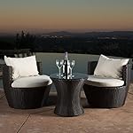 Kyoto Outdoor Patio Furniture Brown Wicker 3-piece Chat Set w/ Cushions