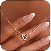 YYDSUNY 14K Gold Plated Dainty Butterfly Heart Necklace for Women, 925 Sterling Silver Cubic Zirconia Love Heart Interlocking Pendant Necklace to Daughter Mother Birthday Valentines Jewelry Gifts