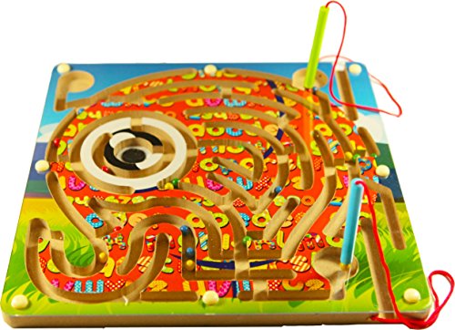 TOWO Wooden Snakes and Ladders and Elephant Magnetic Labyrinth 2 in 1 Board Game - Wooden Board Game and Labyrinth Puzzle Board for Children Wooden Toys for 3 Year olds Kids
