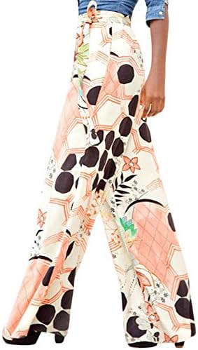 LOSRLY Women Floral Print High Waist Belt Palazzo Wide Leg Boho Pants Plus Size