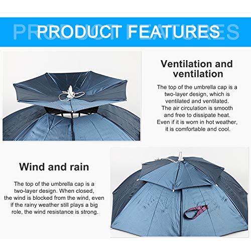 Hunter's Tail UV Umbrella Hat, with Umbrella Fishing Gardening Double Folded Umbrella Double Canopy Rubber Circle 77cm - Thumbnail 4