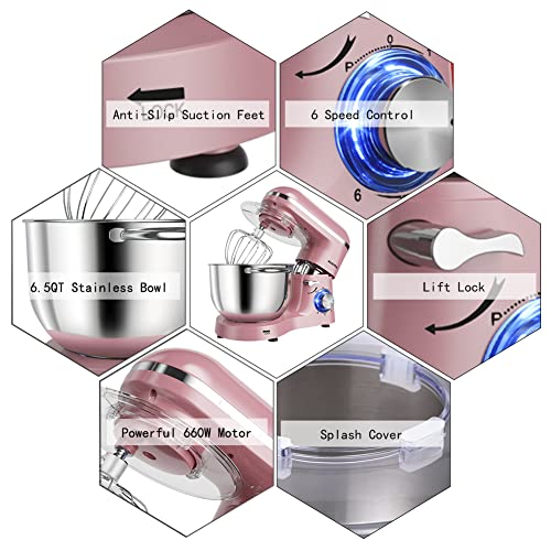 Aucma Stand Mixer,6.5QT 660W 6Speed TiltHead Food Mixer, Kitchen
