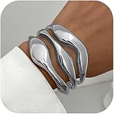 Salircon Gold Bangle Bracelets for Women Gold Wide Chunky Cuff Bracelets Trendy Open Wide Chunky Bangle Irregular Minimalist Cuff Jewelry