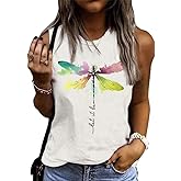 Let It Be Abstract Dragonfly Tank Tops Women Dragonfly Graphic Sleeveless Vacation Casual Tee Tops