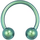 Forbidden Body Jewelry 16g 8mm Horseshoe Piercing Ring, IP Plated Over Surgical Steel, 3mm Balls