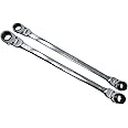 K Tool International XDDBM4 2 Piece Metric Reversible Double Box Ratcheting Wrench Set for Garages, Repair Shops, DIY, Universal Spline, 90 Tooth, 180 Degree Flex Head, Raised Box, 21, 22, 24, 25MM