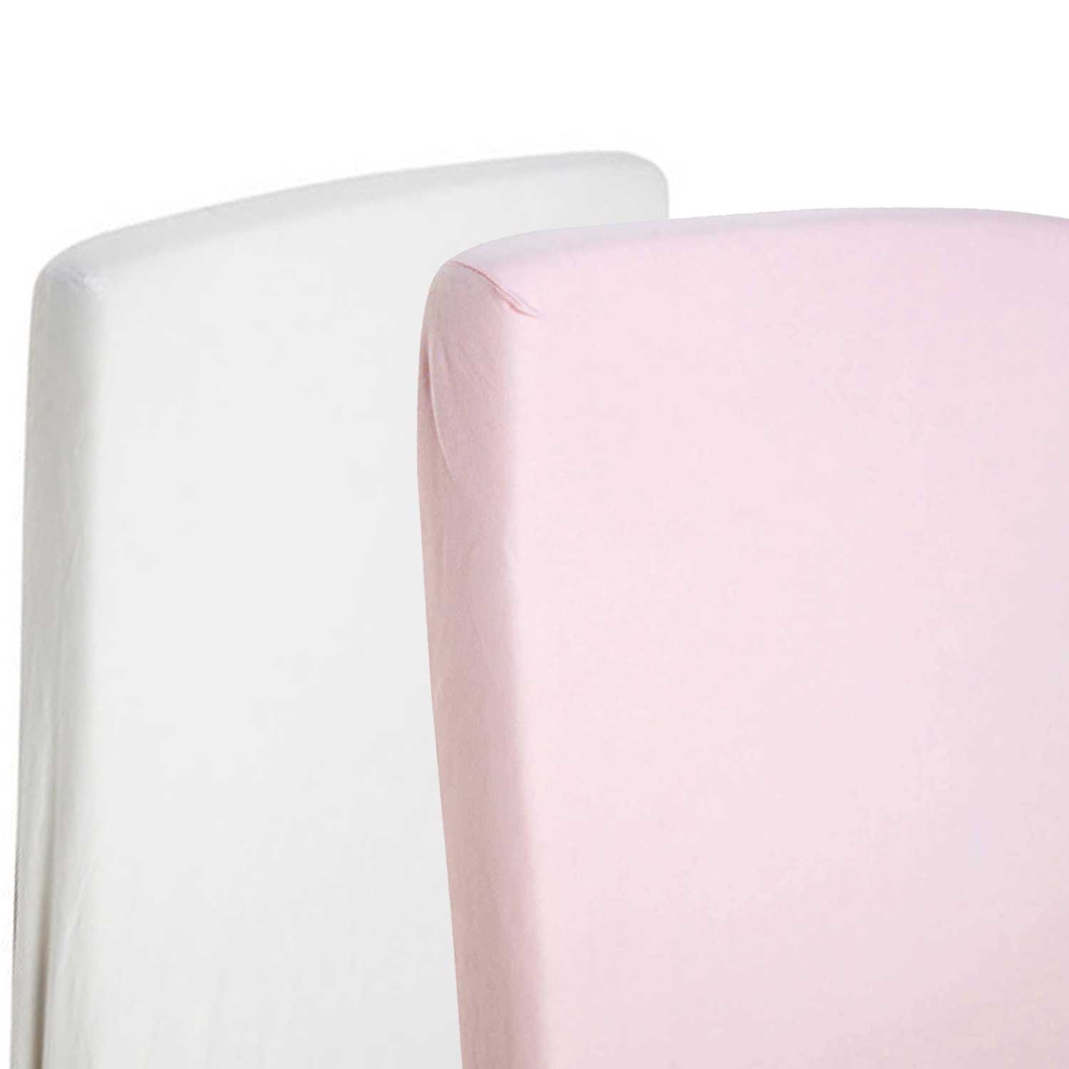 2X Cot Bed 100% Cotton Jersey Fitted Sheets 140cm x 70cm 1x White & 1x Pink