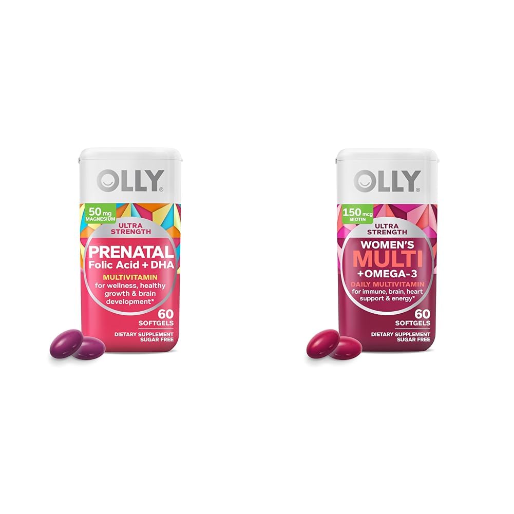 OLLY Ultra Strength Prenatal Multivitamin Softgels, Supports Healthy Growth & Ultra Women's Multi Softgels, Overall Health and Immune Support