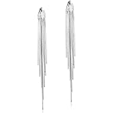 ANDPAI 14k Gold Long Tassels Chain Dangle Drop Earrings for Women Black Silver Punk Sleek Metal Chain Earrings Wedding Bridesmaid Jewelry