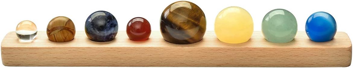 CrystalTears Solar System 8 Planets Crystal Ornament Handmade Natural Gemstone Figurine w/Wooden Stand for Home Desk Decor