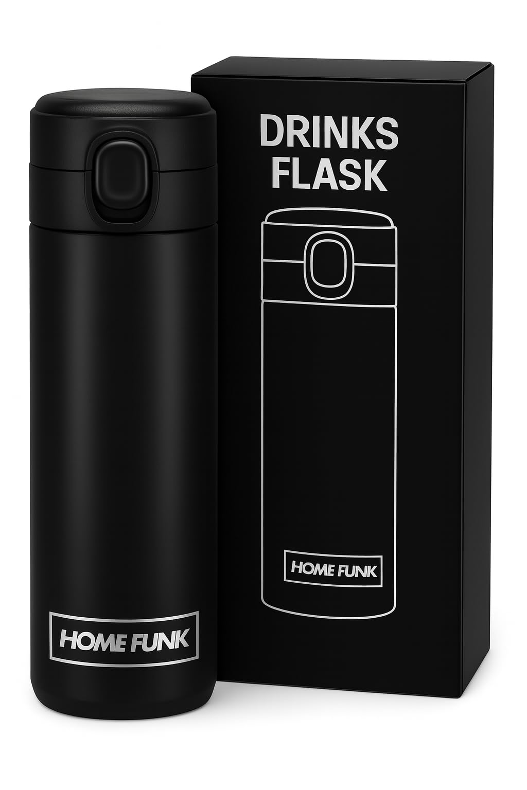 HOMEFUNK Flask for Hot Drink Hot Water Flask Insulated Thermal Mug Stainless Steel Leakproof Thermal Water Bottle(Matte Black)