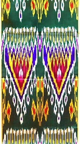 Uzbek Colorful Beautiful Handmade Natural Silk Ikat Atlas by The Meter 1,09 Yard (Multi5)