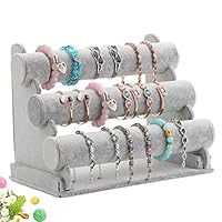 Wuligirl Triple Bracelet Holder Jewelry Display Stand Watch Bangle Bar Necklace Storage Organizer Gray ( Ice Velvet 3 Tier )