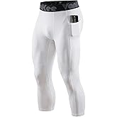 VanKee 3/4 Men's Compression Pants Leggings with Pockets Quick Dry Workout Athletic Baselayer Bottoms Running Tights
