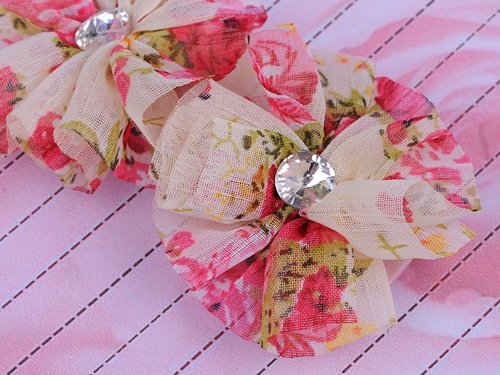 Alilang Girly Pink Cream Chiffon Flower Crystal Rhinestone Head Piece Barrette Hair Clip