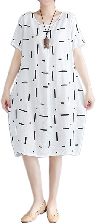 P Ammy Fashion Women's Plus Size Graffiti Striped Long Shift Dress