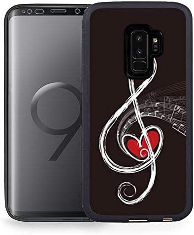 Case for Galaxy S9 Plus, Black TPU Rubber Gel Design Cover for Samsung Galaxy S9 Plus 2018 Release - Red Heart and Music Note
