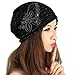 Women's Winter Hat Lace Butterfly Decorate Beanie Caps Lady Skullies Turban Cap (Black)