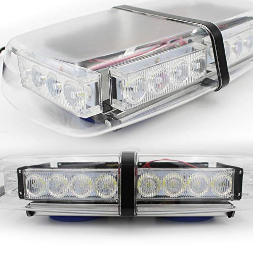 FOXCID Amber 24 LED Roof Top Mini Bar, Truck Car Vehicle Law Enforcement Emergency Hazard Beacon Caution Warning Snow Plow Safety Flashing Strobe Light with Magnetic Base (White & Amber) - Thumbnail 3