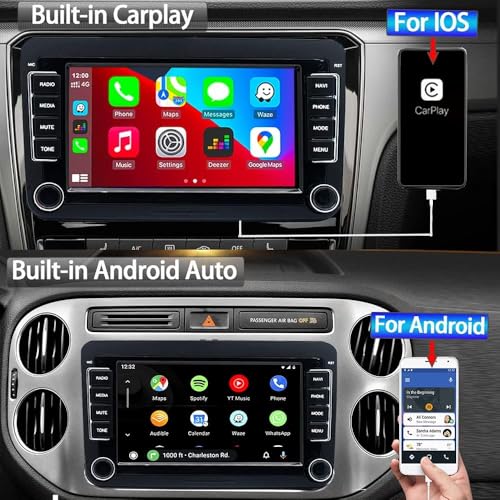 SCUMAXCON Android10 Car Stereo Radio Carplay Android Auto Bluetooth USB RVC SWC IPS Touchscreen for VW Jetta Golf Passat Tiguan Transporter CC (Used,NOT New)