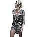Women Sexy Deep V Neck 3/4 Sleeve Romper Playsuit Jumpsuit Shorts(without Belt)