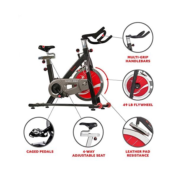 Sunny Health & Fitness Indoor Stationary Exercise Bike, 4-Way Adjustable Seat for Cycling Cardio workout at Home, Optional 49 LB Flywheel, Heavy-Duty & Free SunnyFit App Bluetooth Connect - Image 4