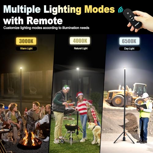 SYLSTAR Construction Spotlight LED with Tripod, Battery Spotlight with Remote Control and Telescopic Stand (2.65 M), 3000 LM Ultra Bright, 3CCT Dimmable, 6000 mAh Battery Construction Site Lamp, Father's Day Gift Tool