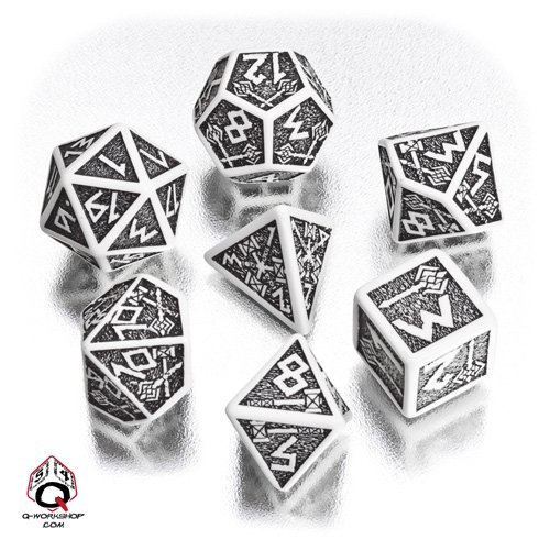 Q-Workshop Dwarven White & Black Dice Set (7 Piece)