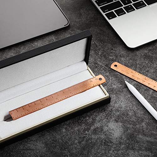 eBoot 2 Pack 6 Inch Brass Ruler Stainless Steel Ruler, Office School Supplies Ruler Rose Gold Measuring Tool (Rose Gold)