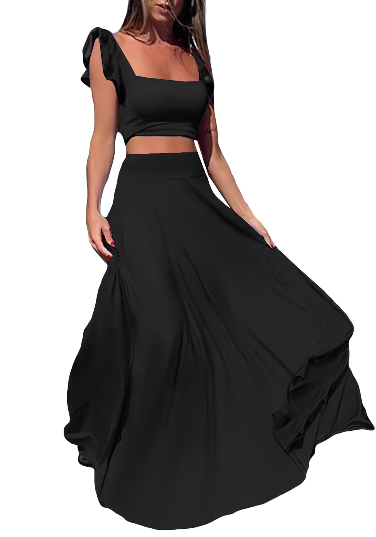 Photo 1 of (bagged) (used/fair) Vakkest Womens Summer Sexy 2 Pieces Outfits Ruffle Floral Tank Top Wrap Boho Tropical Long Skirt Set Clubwear Dresses