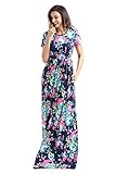 Women's Floral Print O Neck Short Sleeve Long Maxi Casual Dresses Large Blue