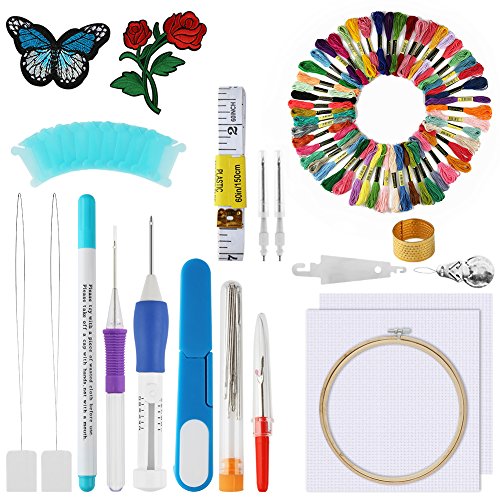 Accmor Magic Embroidery Pen, Embroidery Kits Including Embroidery Punch Needle, Bamboo Embroidery Hoop, Embroidered Patterns, 50 Color Threads for DIY Sewing Cross Stitching
