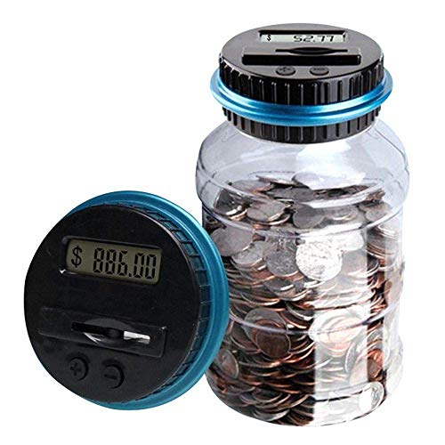 Honey Do All Digital Money Bank Large LCD Money Jar Battery Operated Coin Bank US Dollar Coins Savings Box for Office Home Kids Children Adults (Auto Counting) (Black/Blue)