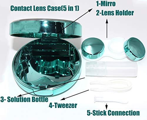 Cute Fashion Contact Lens Case,Portable Travel Glitter Luxury Bling Stars Liquid Quicksand Contact Lens Cases Eye Care Set(Green-1)