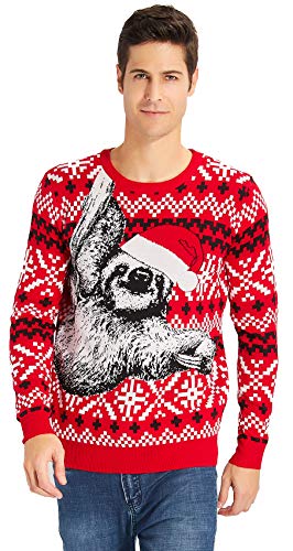 RAISEVERN Roter Weihnachtspullover Sweater mit Lazy Sloth Grafik Langarmshirts für Jugend