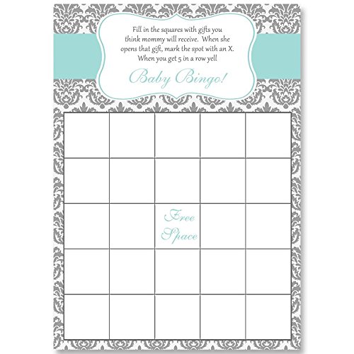 Bingo Games Damask Baby Shower Aqua Blue White Grey Gray Aqua Bingo Games Damask Baby Shower Aqua Blue White Grey Gray Aqua