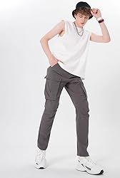 Plaid&Plain Men's Cargo Work Pants with Pockets