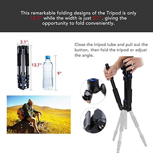 Camera Tripod Monopod Alpenstock with Ball Head, Foldable Axis Inversion Design, Aluminum Alloy, for DSLR (Canon, Nikon, Pentax, Sony, Leica, Fuji, Lumix, Olympus) - Thumbnail 4