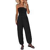 STOLKISS Women’s Tube Top Jumpsuits Strapless Belted Wide Leg Bustier Jumpsuit Backless Baggy Long Pants Rompers with Pockets
